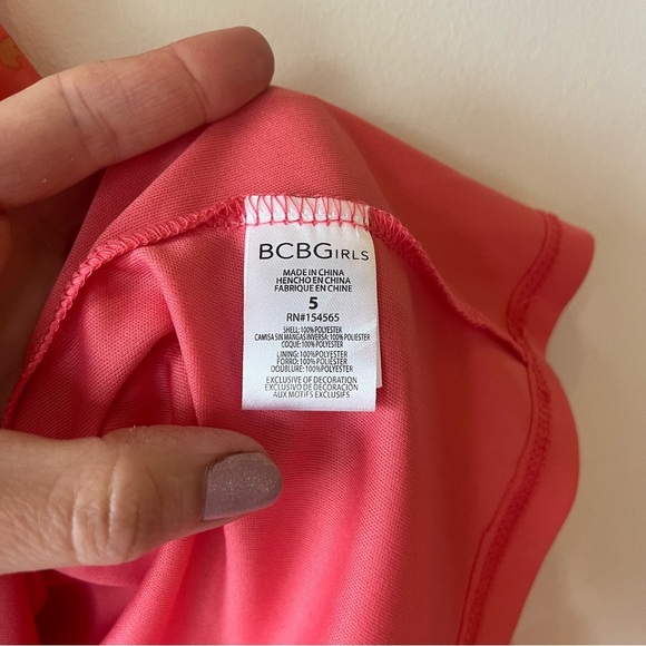 BCBG Girls Floral Ruffle Dress Size 5 Coral Daisy Sleeveless High Low Hem - Picture 9 of 13